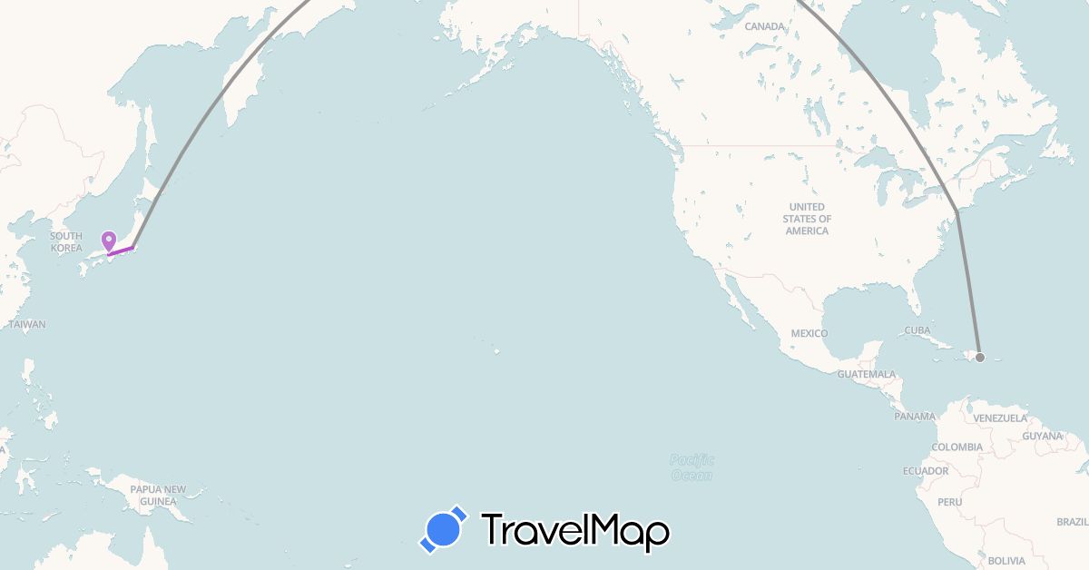 TravelMap itinerary: driving, plane, train in Dominican Republic, Japan, United States (Asia, North America)